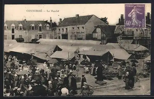 AK Connerré, Le Marche, Buntes Markttreiben