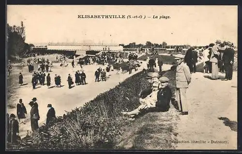 AK Elisabethville, La Plage, Flaneure am Flussufer