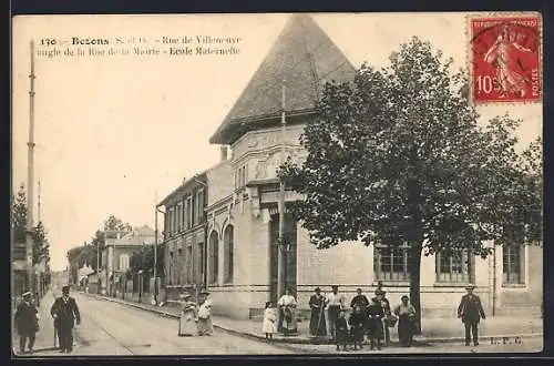 AK Bezons, Rue de Villeneuve angle de la Rue de la Mairie, Ecole Maternelle