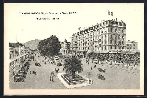 AK Nice, Terminus-Hotel, en face de la gare