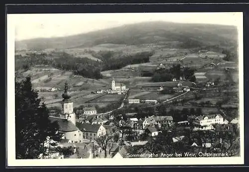 AK Anger bei Weiz, Teilansicht mit Kirche und Strassenpartie
