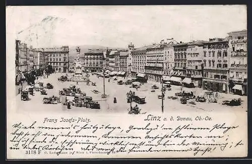 AK Linz a. d. Donau, Franz Josefs-Platz mit Geschäften