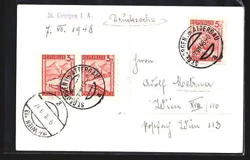 AK St. Georgen i. A., Ortspartie mit Kirche