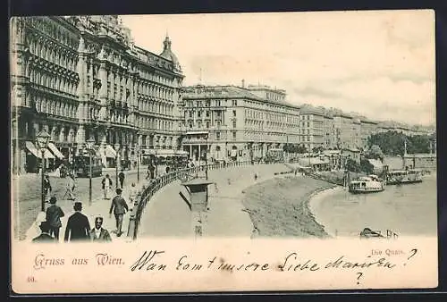 AK Wien, Quais, Strassenpartie mit Strassenbahn