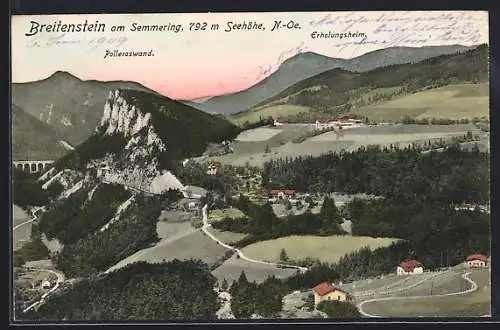 AK Breitenstein am Semmering, Panorama mit Erholungsheim und Polleroswand