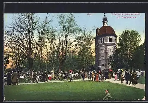 AK Graz, Schlossbergrestaurant mit Glockenturm