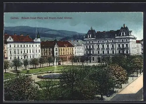 AK Leoben, Kaiser-Josef-Platz mit Grand-Hotel Gärner