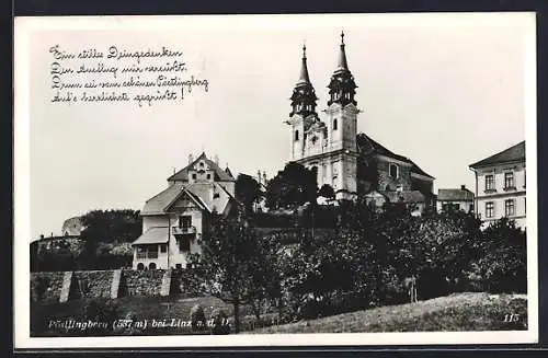 AK Pöstlingberg bei Lind, Blick zur Wallfahrtskirche