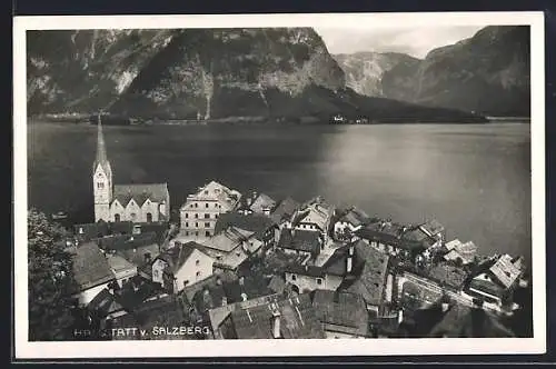 AK Hallstatt, Teilansicht mit Kirche vom Salzberg aus