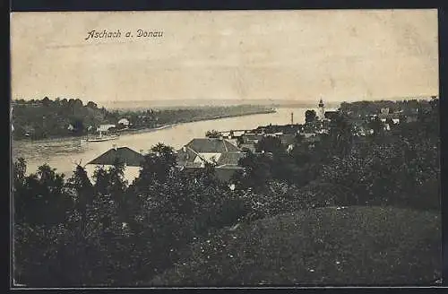 AK Aschach a. Donau, Teilansicht mit Bäumen