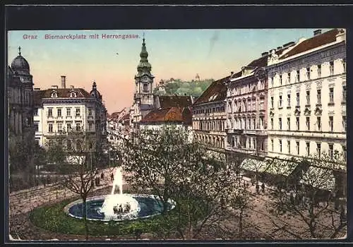 AK Graz, Herrengasse am Bismarckplatz mit Brunnen