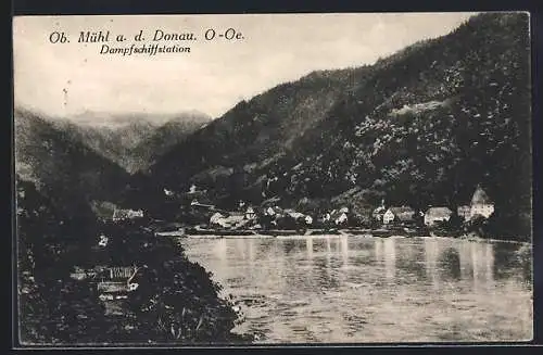 AK Ob. Mühl a. d. Donau, Dampfschiffstation