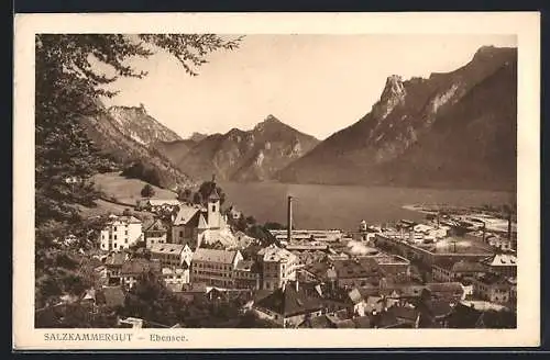 AK Ebensee /Salzkammergut, Teilansicht mit Bergen