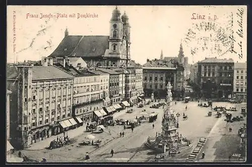 AK Linz a. D., Franz Josefs-Platz mit Domkirche