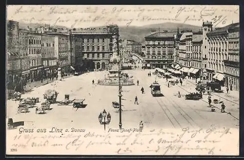 AK Linz a. D., Franz-Josef-Platz mit Strassenbahnen