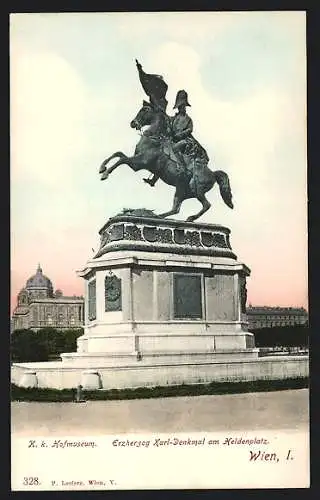 AK Wien, K. k. Hofmuseum, Erzherzog Karl-Denkmal am Heldenplatz