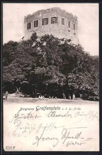 AK Greifenstein a. d. D., Blick auf die Burgruine Greifenstein