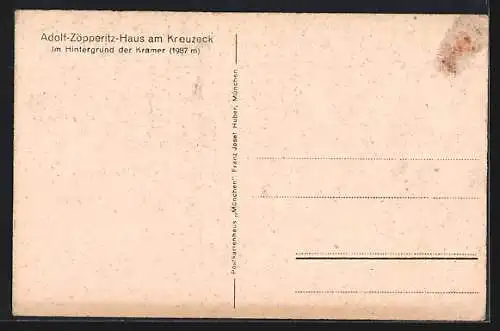 AK Adolf Zöpperitz-Haus am Kreuzeck, Berghütte mit Kramer im Hintergrund