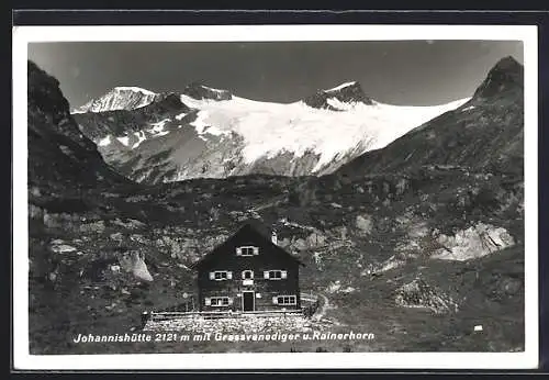 AK Johannishütte am Grossvenediger, Berghütte mit Grossvenediger und Rainerhorn