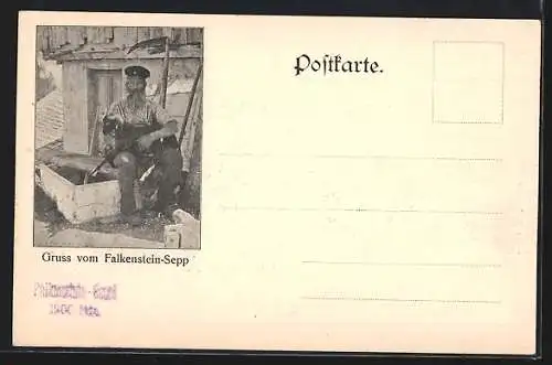 AK Kohlsepp-Hütte /Falkenstein, Wanderer vor der Berghütte, Falkenstein-Sepp mit Ziege