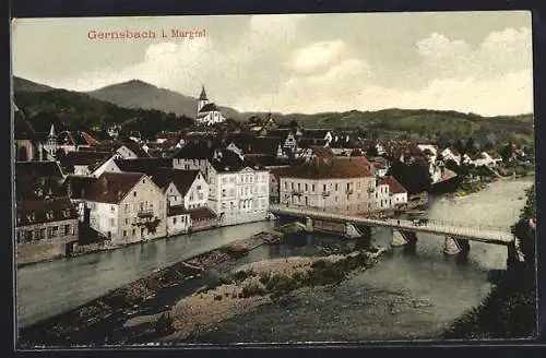 AK Gernsbach i. Murgtal, Teilansicht mit Flusspartie