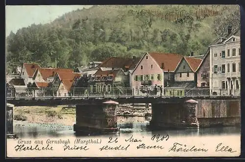 AK Gernsbach, Murgtalbrücke mit Warenhandlung Bach