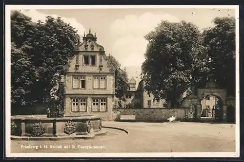 AK Friedberg i. H., Partie am Schloss mit St. Georgsbrunnen