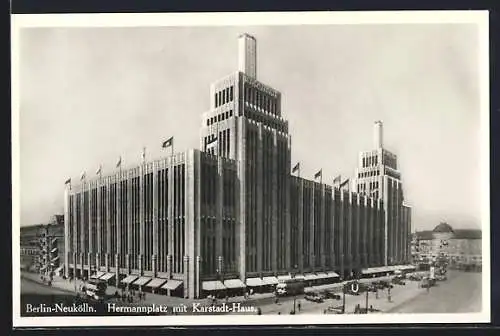 AK Berlin-Neukölln, Hermannplatz mit Karstadt-Kaufhaus