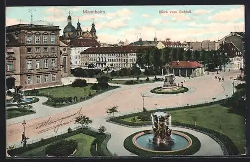 AK Mannheim, Blick vom Schloss mit Denkmal