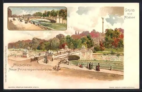 Lithographie München-Bogenhausen, Neue Prinzenregentenbrücke