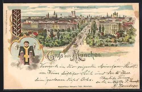 Lithographie München, Panorama, Münchener Kindl