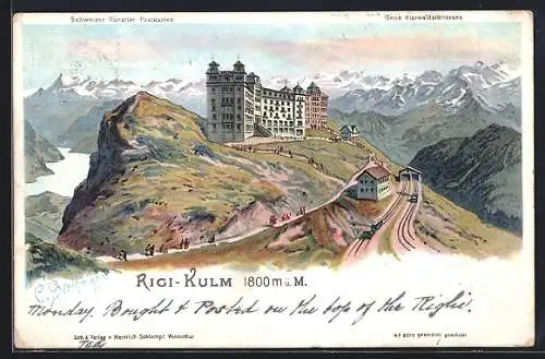 Künstler-AK C. Steinmann: Rigi-Kulm, Ortsansicht mit Bergen