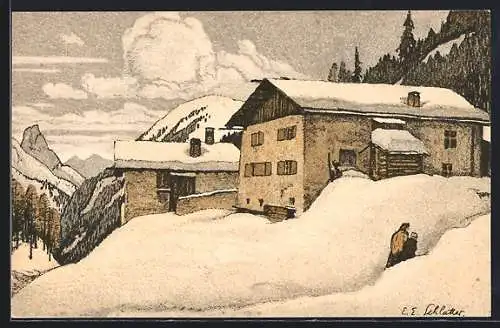 Künstler-AK Ernst E. Schlatter: Paysage Alpestre, Winterpartie in den Alpen