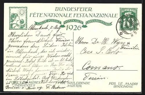 AK Schweizer Bundesfeier 1926, Junge schreit etwas zur Feier