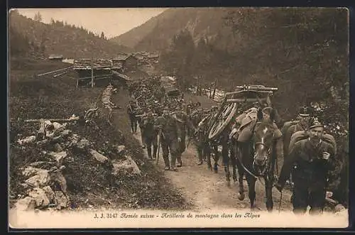 AK Armée Suisse - Artillerie du montagne dans les alpes