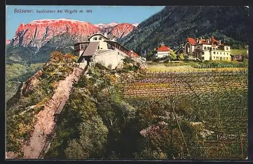 AK Bolzano, Funicolare del Virgolo col Ristorante, Bergbahn mit Station