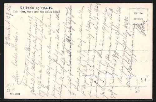 AK Völkerkrieg 1914-15, Soldaten beim Ausmarsch, Frau am Gartenzaun mit Blume