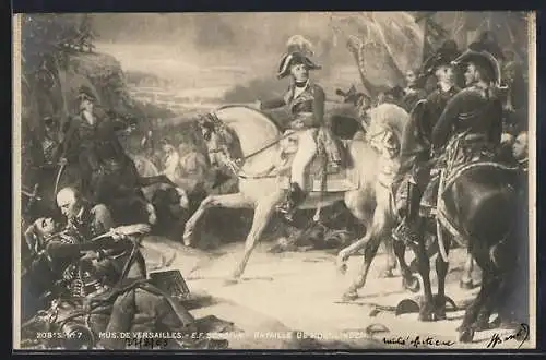 Künstler-AK Versailles, Musée de Versailles, Napoleon zu Pferde bei der Schlacht von Hohenlinden