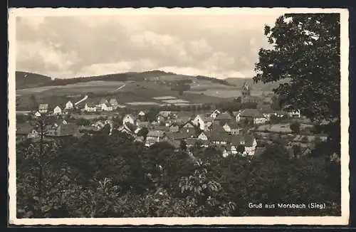 AK Morsbach / Sieg, Gesamtansicht mit Kirche von der Anhöhe aus