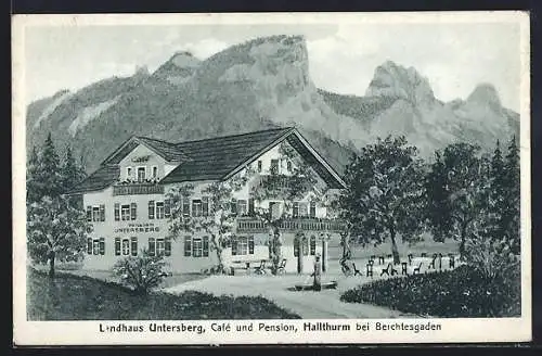 Künstler-AK Hallthurm bei Berchtesgaden, Hotel Landhaus Untersberg