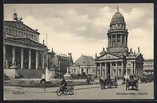 AK Berlin, Gendarmenmarkt, Fahrradfahrer, Pferdekutsche