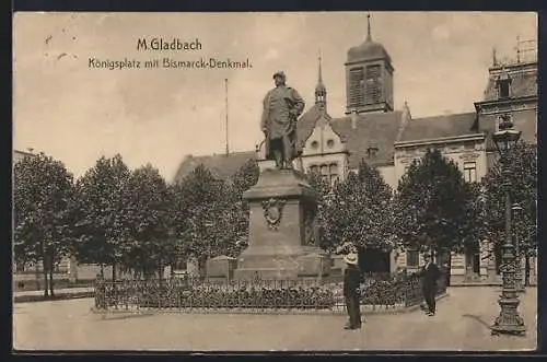 AK Mönchen-Gladbach, Königsplatz mit Bismarck-Denkmal