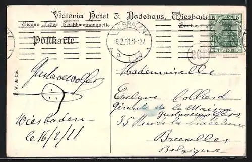 AK Wiesbaden, Victoria Hotel und Badehaus, Blick ins Vestibül