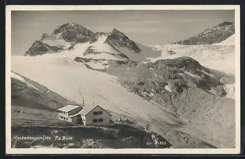 AK Wiesbadenerhütte mit Piz Buin, Berghütte