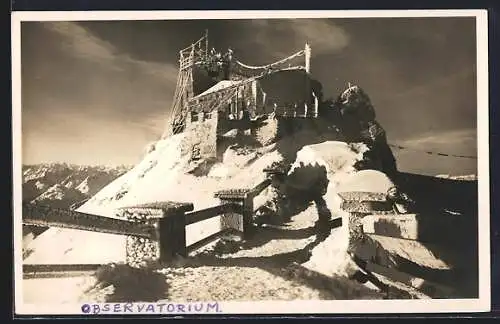 AK Blick von der Gipfelstation der Bayerischen Zugspitzbahn auf das Münchner Haus, Berghütte