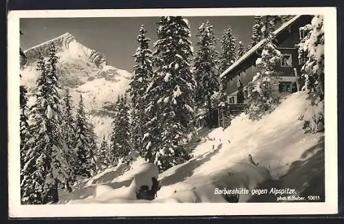 AK Barbarahütte, Blick auf die Almspitze im Winter