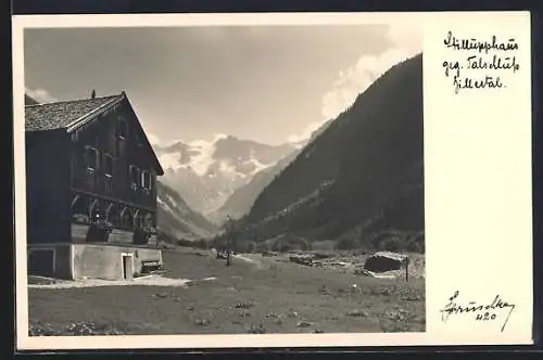 AK Stillupphaus, Berghütte gegen Talschuss im Zillertal