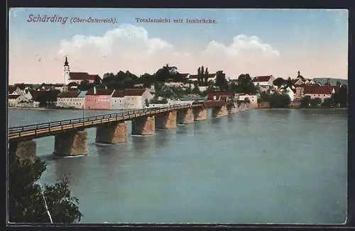 AK Schärding, Totalansicht mit Innbrücke