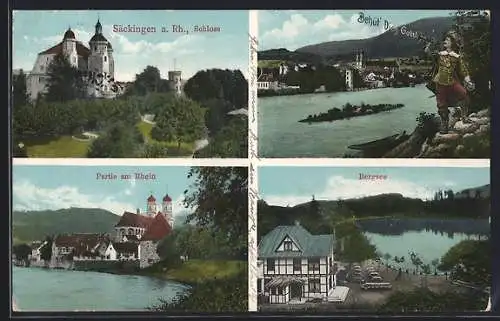 AK Bad Säckingen, am Schloss, Bergsee, Kirche vom Rhein aus