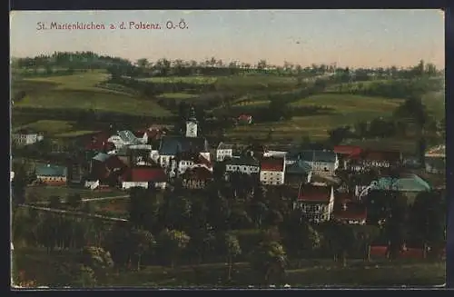 AK St. Marienkirchen a. d. Polsenz, Ortsansicht aus der Vogelschau